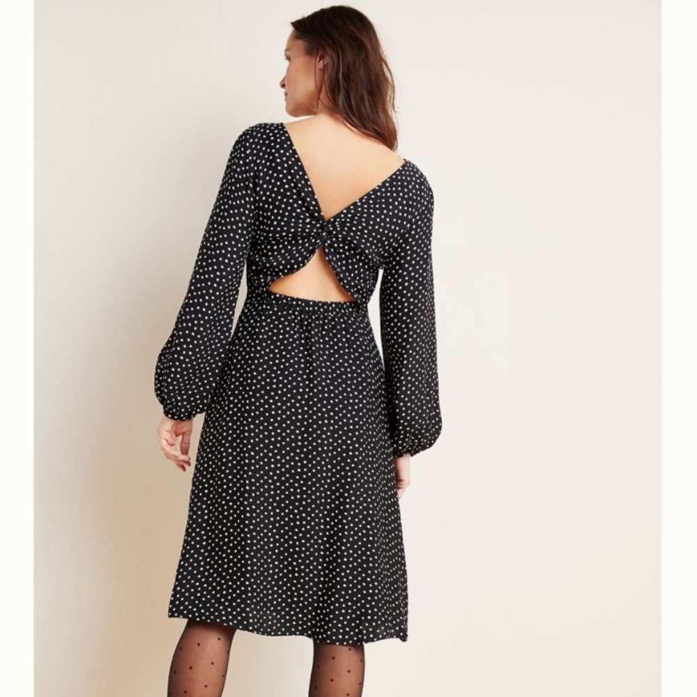 Anthropologie polka dot midi Agatha black Midi Dress